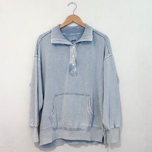 Aerie Vintage Popover Polo Sweatshirt size Small in Light Blue NWT